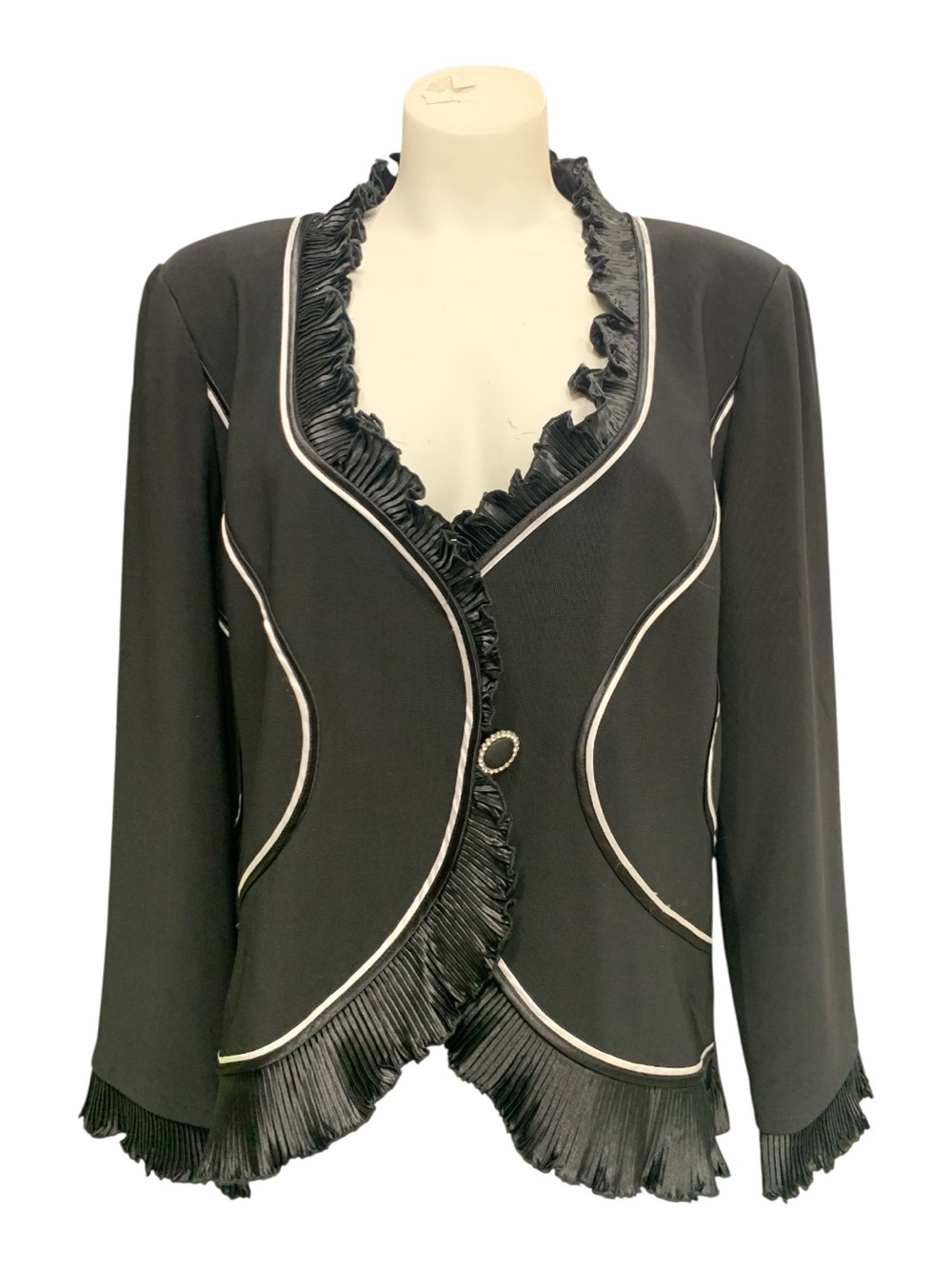 Black Ruffled Trim Women's Jacket - Classic Elegant Style